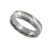 Matte Finished Titanium & Sterling Silver Comfort Band Ring w/ Diagonal Design