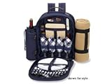 Picnic at Ascot Brighton Black Picnic Backpack with Blanket For Four 15-in.