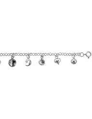 Sterling Silver Charm Bracelet w/ Hearts , Star and Crescent Moon
