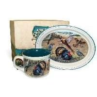 Birds of the Field Collage Soup Mug and Plate Set by Woodside Gardens