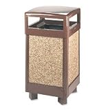 UNITED RECEPTACLE, INC. Aspen Series Hinge Top Receptacle, Square, Steel, 29 gal, Brown