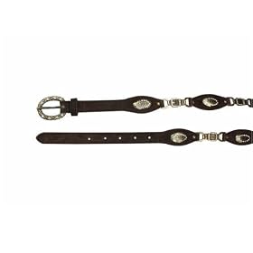 Women's Oval Metal Disc Rhinestone Brown Leather Belt