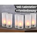 6 LED-Akku-Teelichte mit Dekogl�sern, Ladestation & Fernbedienung