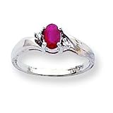 14k White Gold .02ct Diamond & Ruby BirthStone Ring