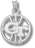 Georgia Tech Yellow Jackets Solid Sterling Silver ''GT'' Pierced Basketball Pendant