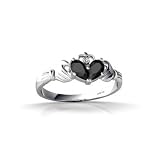 14K White Gold Genuine Pear Black Onyx Celtic Claddagh Ring