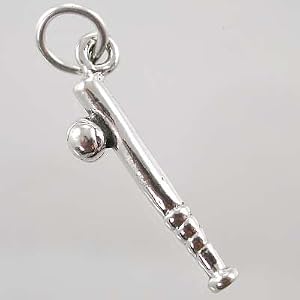 Three Dimensional Little Baseball Bat and Ball Charm in Sterling Silver, #9519