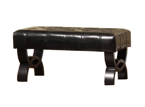 Armen Living Central Park Tufted Leather Ottoman, Black