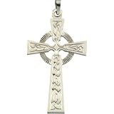 14K White Gold FANCY CELTIC CROSS PENDANT - 40.00X25.00 MM
