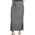 Two Pocket Low Rise Stretch Denim Ankle Length Skirt with Side Slits - Clearance Sale !