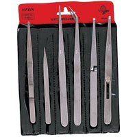 6pc Tweezer Set,stainless Steel
