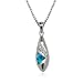 Rhodium Plated Sterling Silver Created-Blue Opal and Cubic Zirconia Inlay Mosaic Drop Pendant, 18