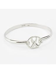 Baroni Breast Cancer Awareness Ribbon Charm Tension Bracelet In Sterling Silver