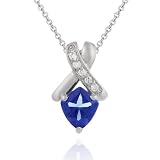 Sterling Silver pendant w/ Simulated Tanzanite CZ X top w/ prong set Simulated Diamond CZ
