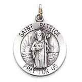 Saint Patrick - Medium Round Sterling Silver St. Patrick Medal Pendant