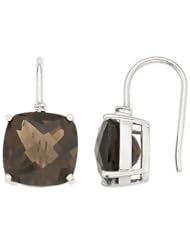 14k White Shepard Hook 7 3/4ct Smokey Quartz Earrings, 0.02 TDW.