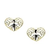14K Yellow White Gold Heart Cross Earrings