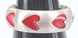  : RED HEARTS Heart Silver Tone PEWTER Finger Ring Band