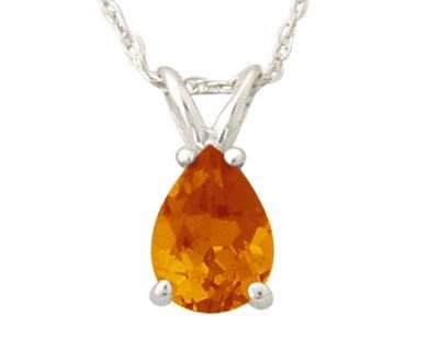 All-Natural Genuine 5x3 mm, Pear Shape Citrine pendant set in 14k White Gold