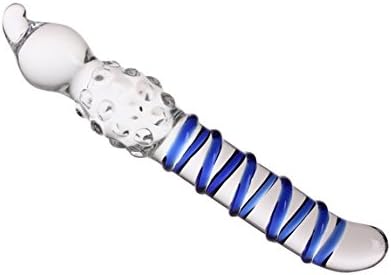 MLLIFE No.36 Blue Rotaing Texture with Top Ball Beads Design Glass Penis Anal Toy for Female G Spot Stimulator