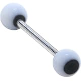 White Black PANDA BALL Barbell Tongue Ring