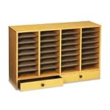 Safco 9494MO Wood Literature Organizer, 32 Adjustable Compartments/2 Drawers, Medium Oak