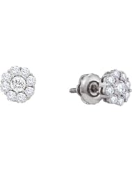 14KT White Gold 0.50 CTW Round Diamond Ladies Flower Earrings