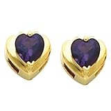 14K Yellow Gold Amethyst Heart Earrings