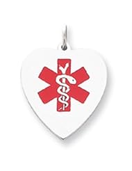 14k Gold White Gold Heart-Shaped Polished Enameled Engraveable Medical Jewelry P