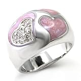 Designer Inspired CZ Rings - Pink Enamel Finish Pave Heart CZ Ring