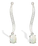 14K White Gold Genuine Oval Opal and Diamond Dangle Drop Earrings