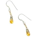 Amber Color Czech Fire Polished with Swarovski Crystal Accent - Hand Fashioned Copper Wire Work; Sterling Silver French Earwires