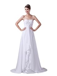 Strapless Sweetheart Lace-Up Ruched Applique Beaded Chiffon Empire   Waistline Spring Summer Fall Wedding Dress  with a Brush/Sweep Train 