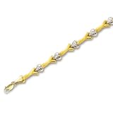 14k Two-Tone Diamond-Cut Pave Heart Sha Bracelet - 7.25 Inch
