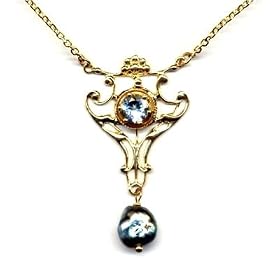 18K Gold Aquamarine and Tahitian Keshi Pearl Necklace by Suz Andreasen, MADE... by Suz Andreasen Couture