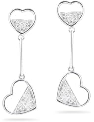 0.22 Cts Diamond Heart Dangle Earrings in 18K White Gold