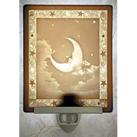 Man in the Moon Flat Porcelain Lithophane Nightlight