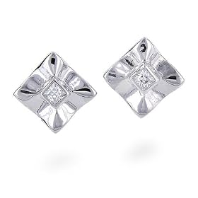 Sterling Silver Diamond Shape Post Earring w/CZ
