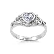 Sterling Silver Baby Ring with Heart Aquamarine CZ - 2mm Band Width - 7mm Face Height - Sizes: 1-5 Sterling Silver Baby Ring with Heart Aquamarine CZ - 2mm Band Width - 7mm Face Height - Sizes: 1-5