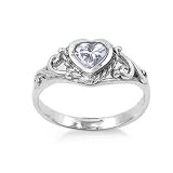 Sterling Silver Baby Ring with Heart Aquamarine CZ - 2mm Band Width - 7mm Face Height - Sizes: 1-5