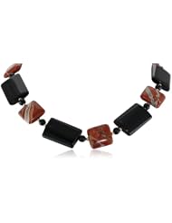 Black and Multicolor Agate Accented with 14K Yellow Gold Beads, Clasp Necklace, 19"