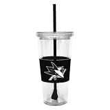 NHL San Jose Sharks 22 Ounce Insulated Tumbler with Rubber Sleeve and Stir Straw