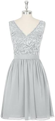 Scallop-hem Lace Neckline Lightweight Chiffon Silver Bridesmaid Dresses Skirt