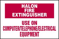 halon fire extinguisher:Labels HALON FIRE EXTINGUISHER USE ON COMPUTER/TELEPHONE/ELECTRICAL EQUIPMENT Adhesive Vinyl - 5 pack 5