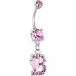 Pink Gem Butterfly INITIAL Dangle Belly Ring - LETTER "B"