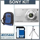 Sony Cyber-shot DSC-W350 Digital Camera Kit, – Silver – with 4GB SD Memory Card, Camera Case, Table Top Tripod