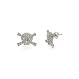 Eve's Addiction Pave CZ Skull & Crossbones Stud Earrings-CZ Skull Earrings