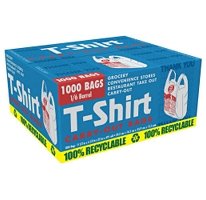 T-Shirt Carry-Out Bags - 1000 Bags - 1/6 Barrel 11 1/2 in x 6 1/2 in x 22 in x .491 mil - 29.2 cm x 16.5 cm x 55.9 cm x 12.5 pm - 100 % Recyclable Plastic Bags