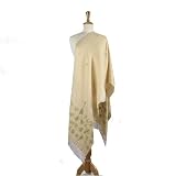 Olive N Figs 100% Pashmina Wool Vanilla Cream Shawl/Wrap with Floral Ari Embroidery Work