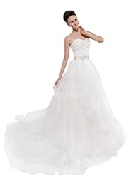 A-line Organza Tiered Lace-Up Sweetheart Wedding Dress  With a Sash 